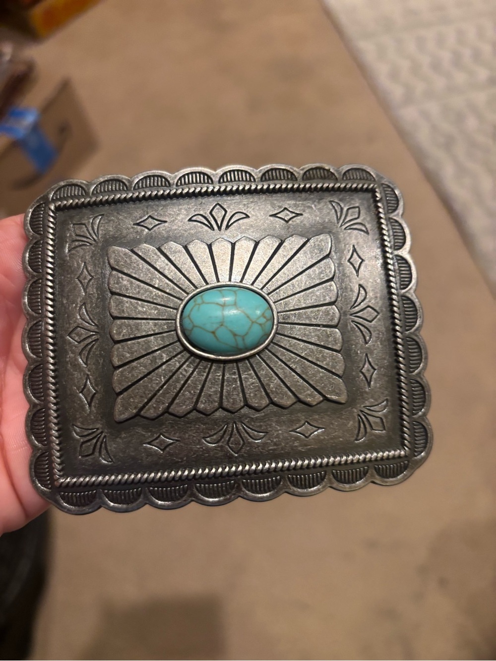 Silver and turquoise belt buckle. New